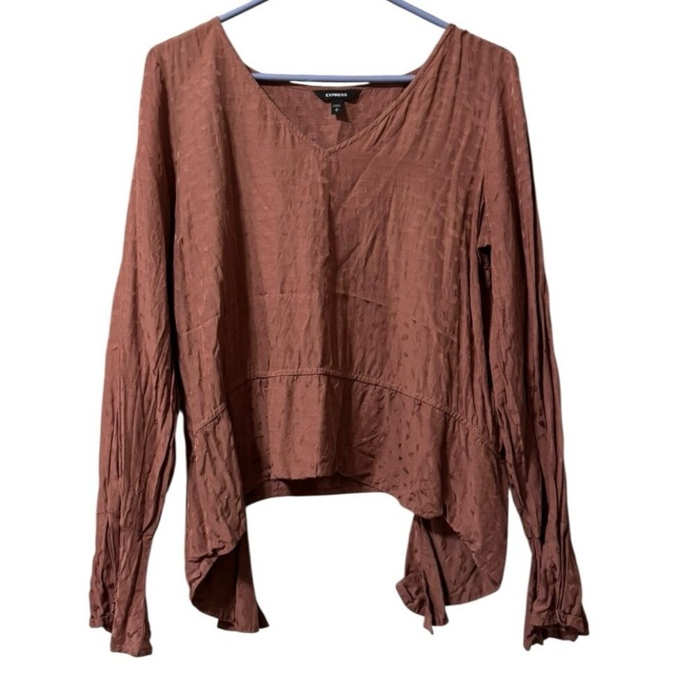 Express Womens Long Sleeve Asymmetrical Top Size Medium Boho Peasant Cottagecore